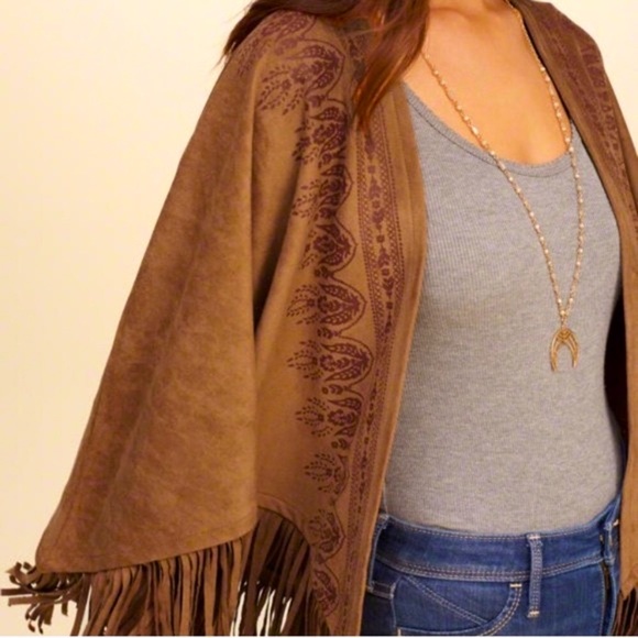 Hollister, suede tasseled cape/kimono, M/L - Picture 2 of 8